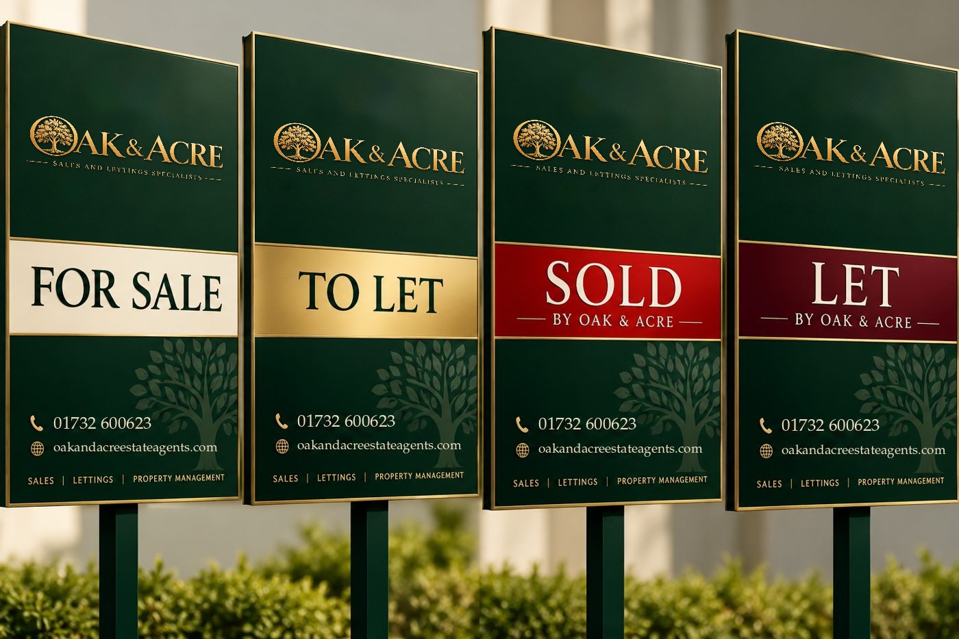 Oak & Acre For Sale, To Let, Sold and Let boards
